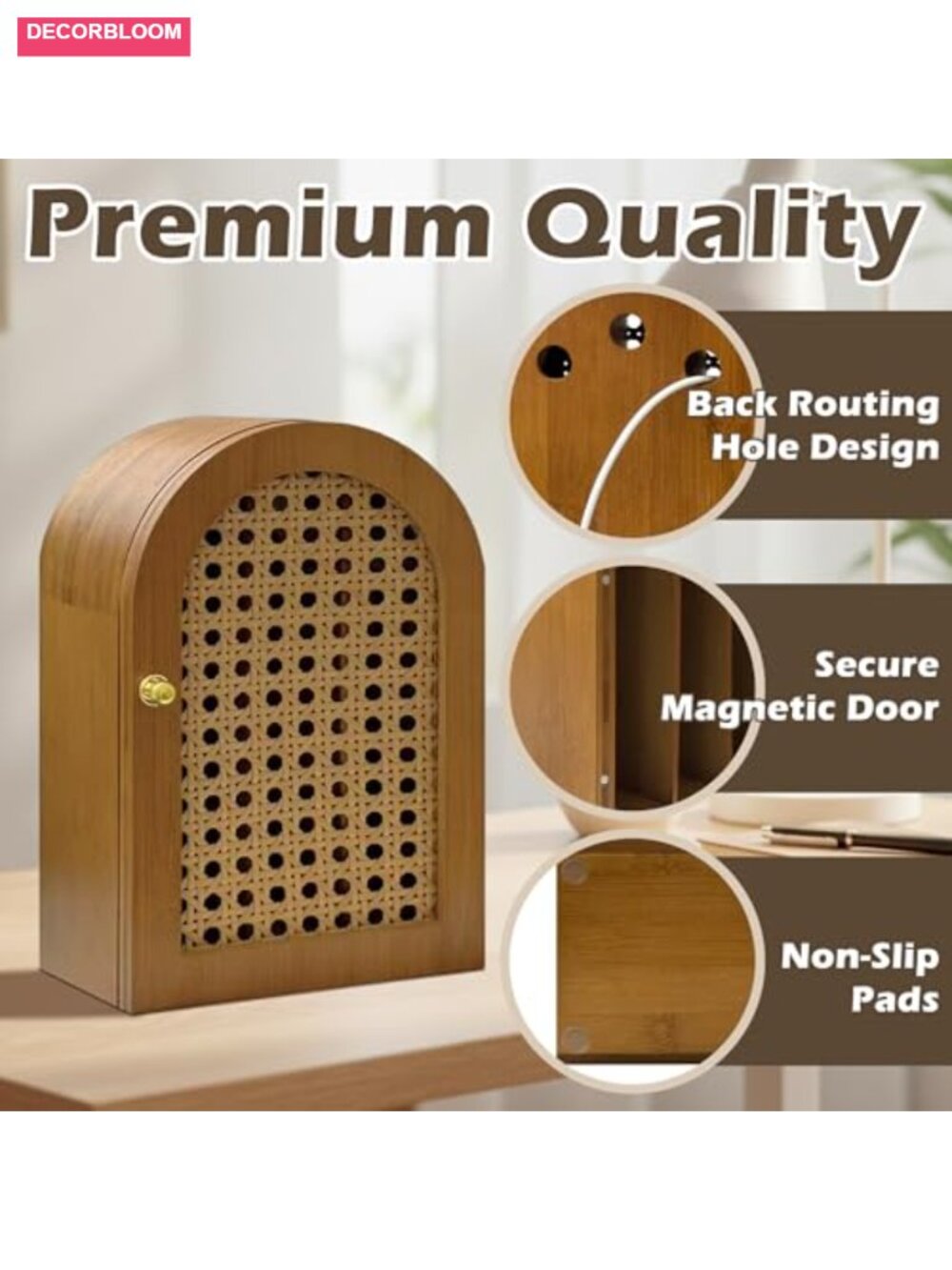 Bamboo Phone Box with Charging Holes, 6-Compartment Cell Phone Jail - Picture 3 of 5
